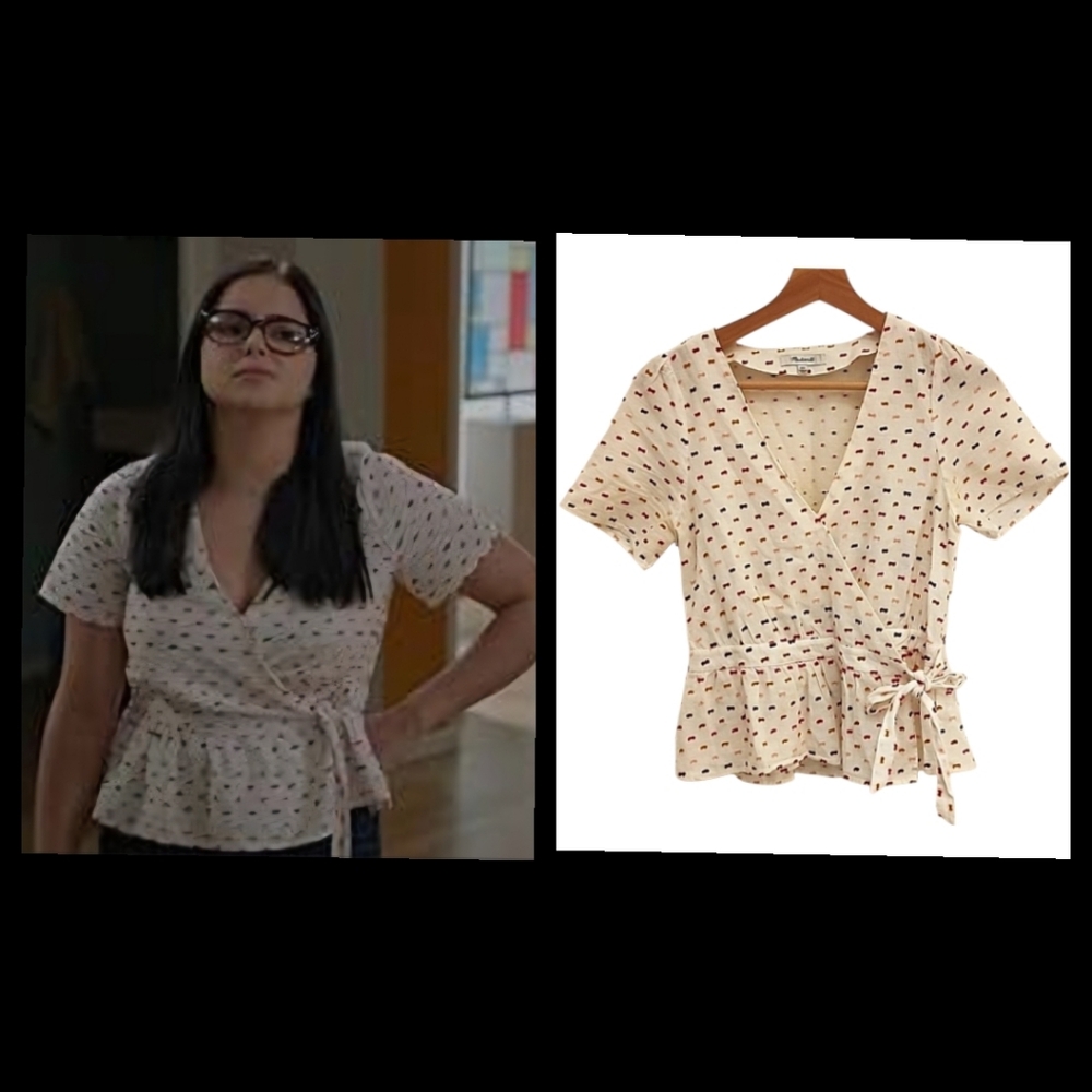 Madewell Mini Bow Cotton Wrap Top size XXS‎ As Seen On Alex Dunphy Modern Family